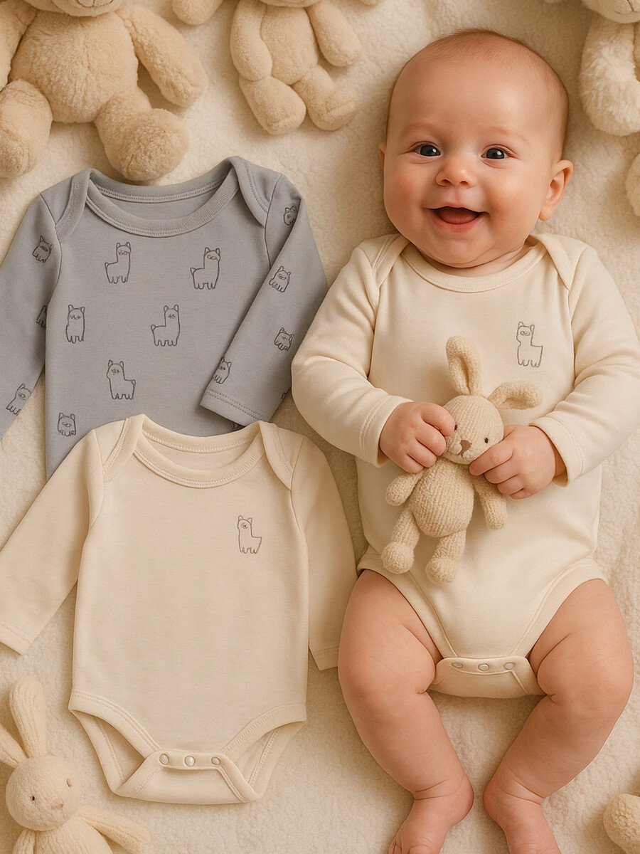 

Боди детское в наборе, 2 шт, Бежевый;серый;альпаки на сером +пудровый