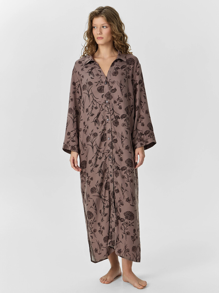 

Платье женское домашнее коричневое с цветочным принтом, Коричневый;цветы на коричневом