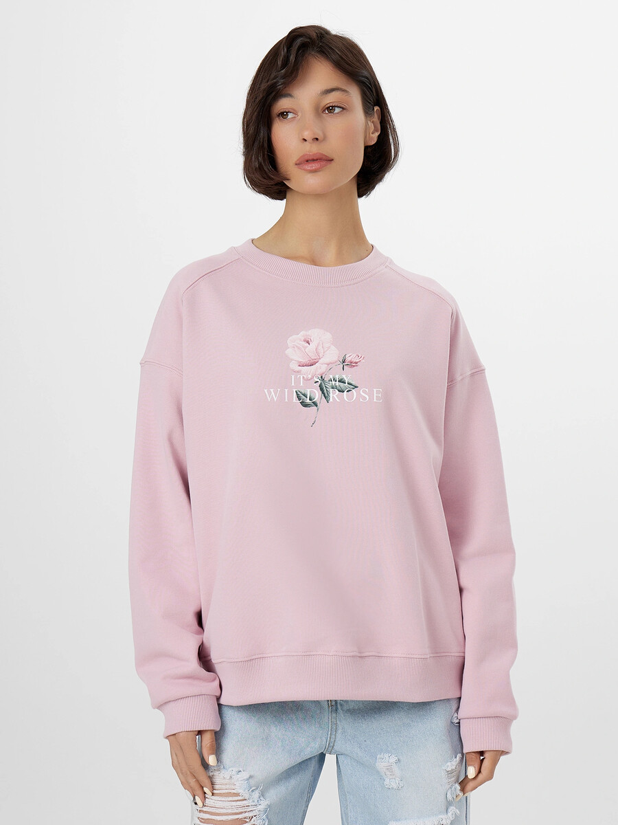 

Свитшот женский розовый с принтом и надписью, Розовый;св.сирень +печать