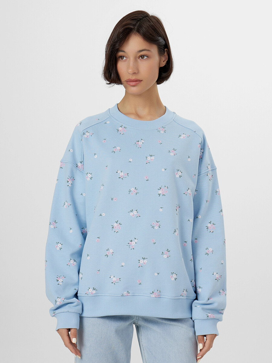 

Свитшот женский голубой с цветочным принтом, Голубой;цветочки на св.голубом