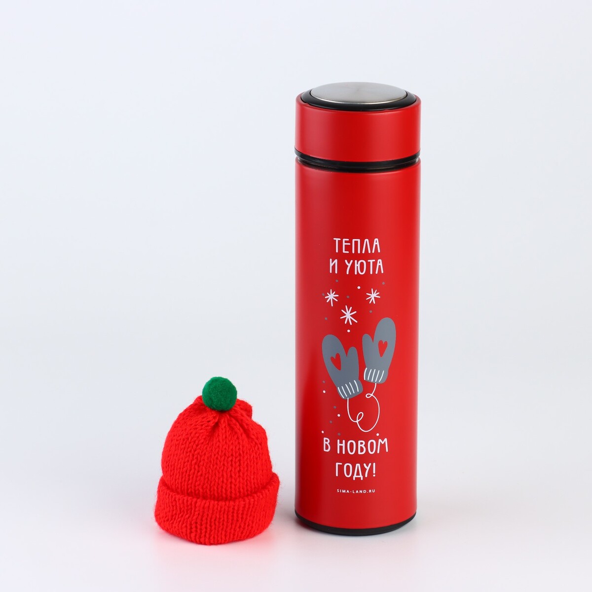 

Термос новогодний с шапочкой, Красный