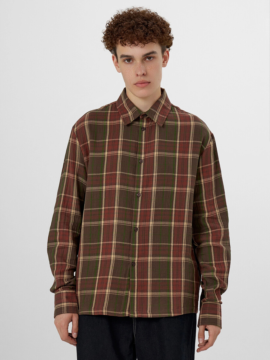 

Рубашка мужская коричневая в клетку, Коричневый;коричневая клетка