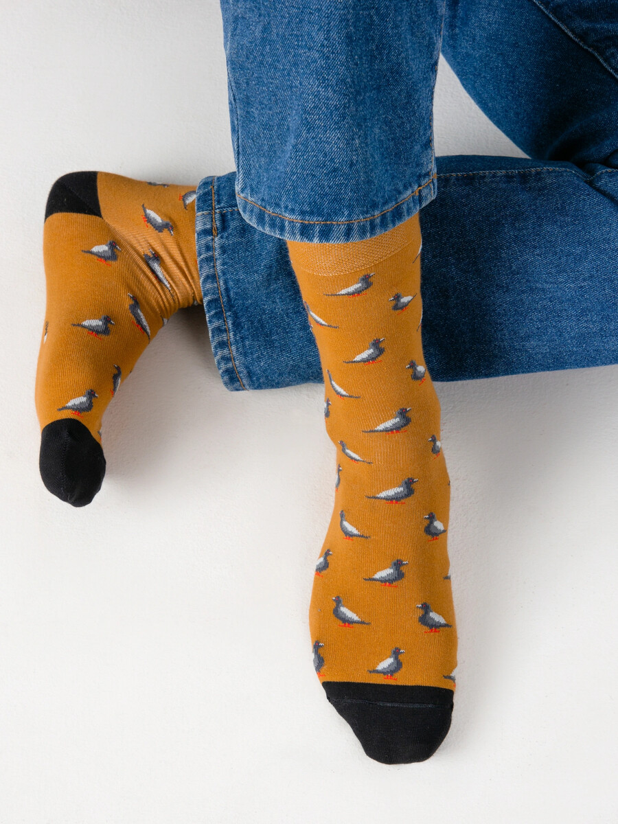 

Носки мужские коричневые с узором в виде голубей, Коричневый;кэмел