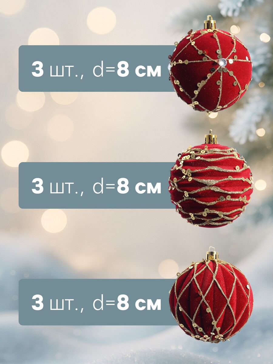 

Ёлочные шары новогодние, Красный