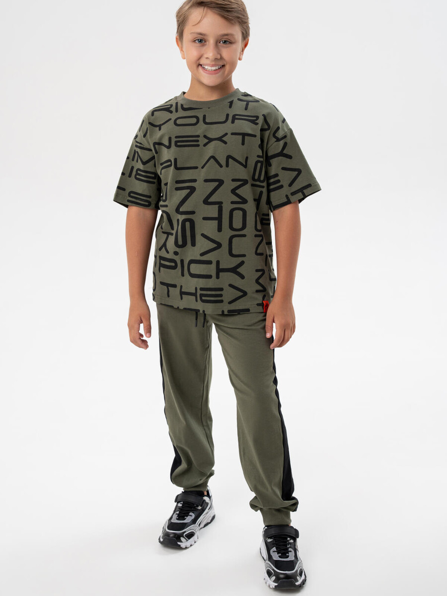 

Комплект трикотажный фуфайка футболка брюки, Хаки;черный