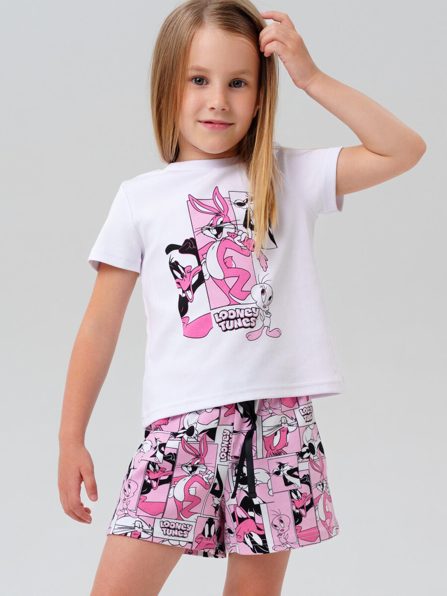 

Комплект трикотажный фуфайка футболка шорты, Белый;розовый