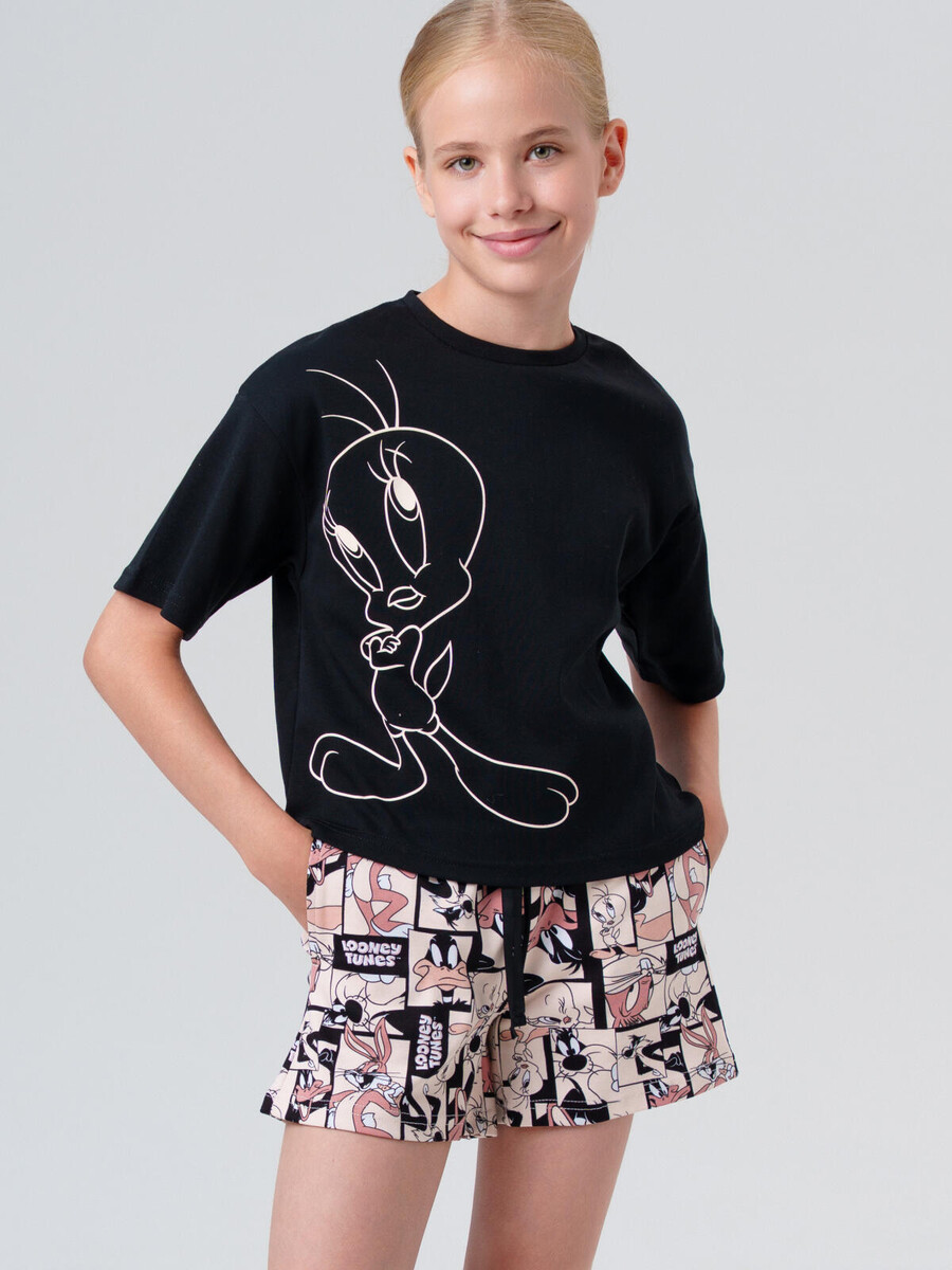 

Комплект трикотажный фуфайка футболка шорты, Бежевый;черный