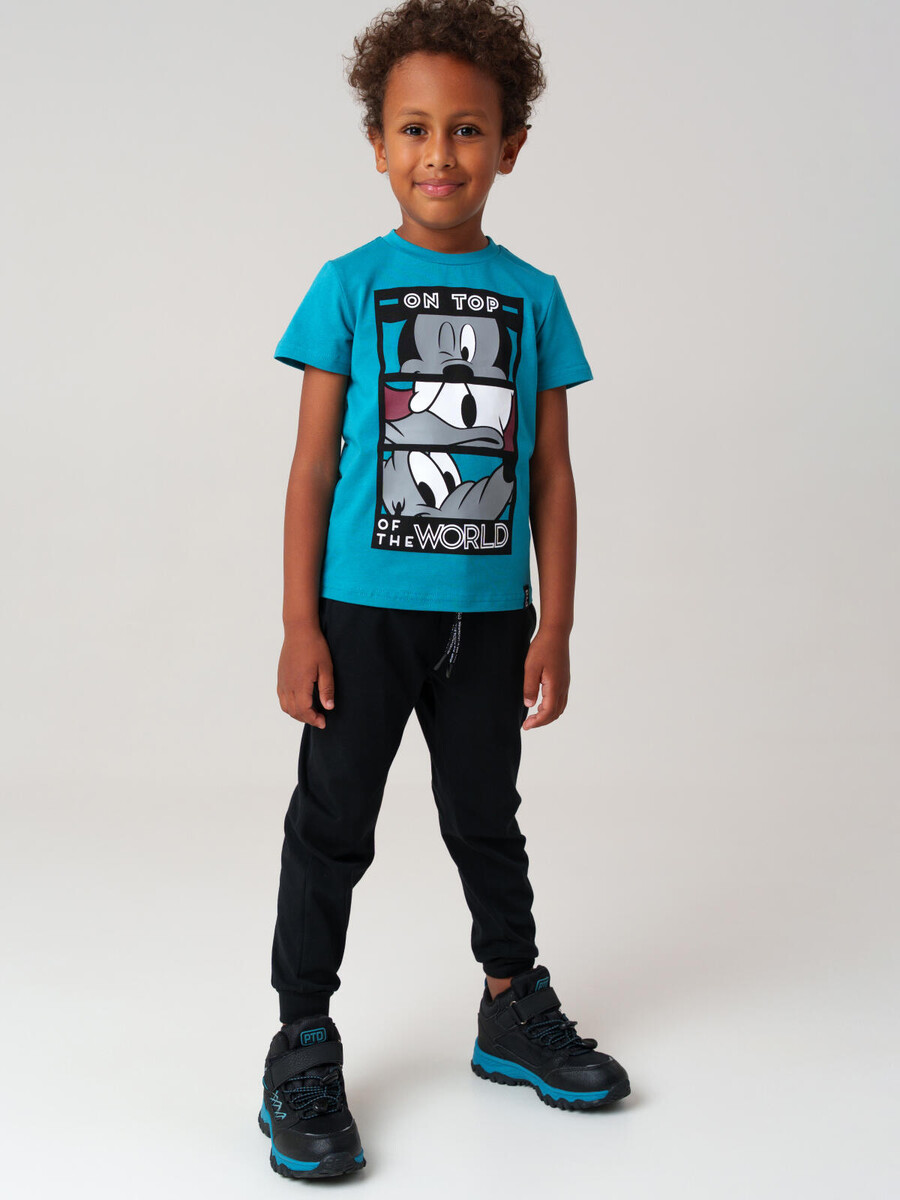 

Комплект трикотажный фуфайка футболка брюки, Голубой;черный;бирюзовый