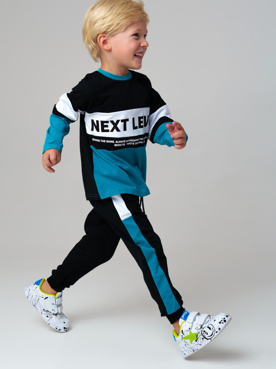 

Комплект трикотажный фуфайка футболка брюки, Белый;черный;бирюзовый