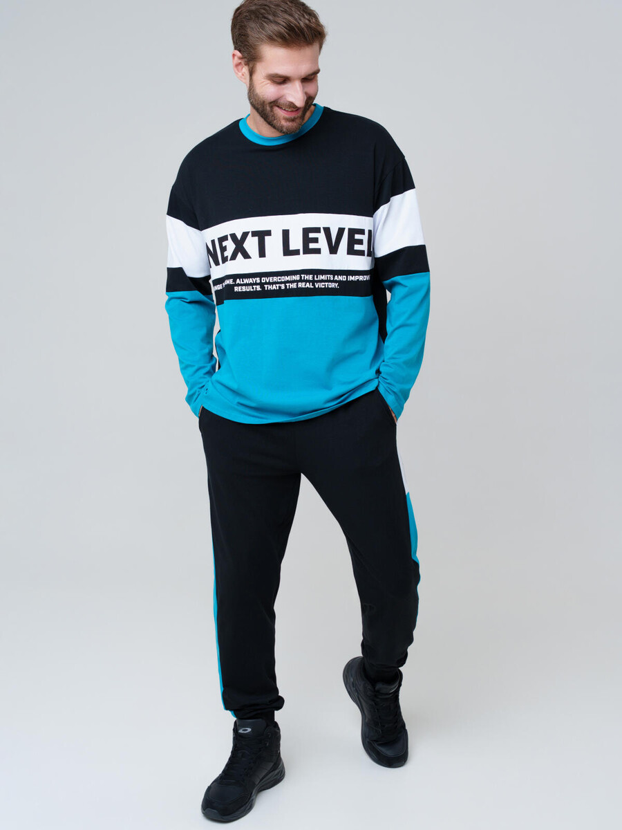 

Комплект трикотажный фуфайка футболка брюки, Черный;бирюзовый;белый
