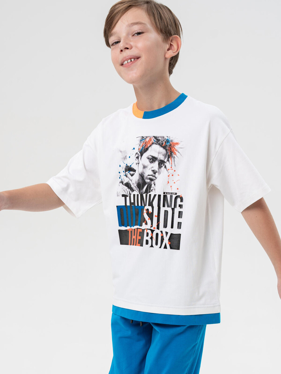 

Комплект трикотажный фуфайка футболка брюки, Белый;синий