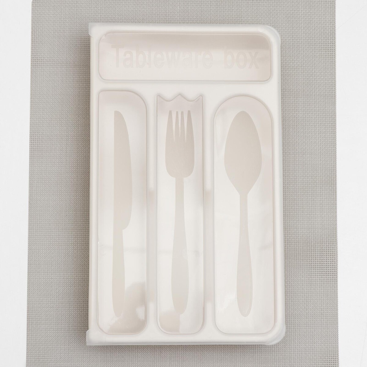 

Лоток для столовых приборов с крышкой доляна, 4 секции, пластик, 30×18×4.5 см, молочный, Бежевый