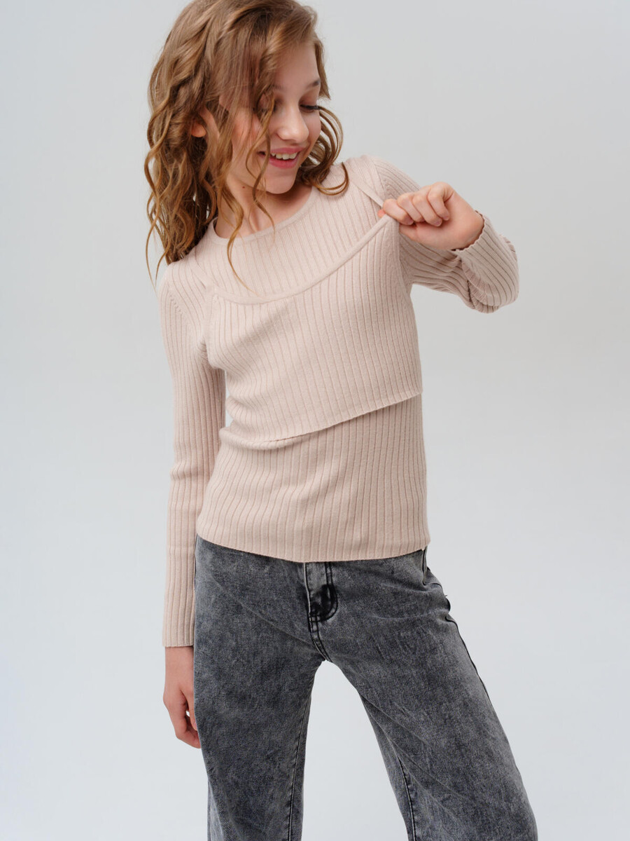 

Джемпер трикотажный, Бежевый;молочный