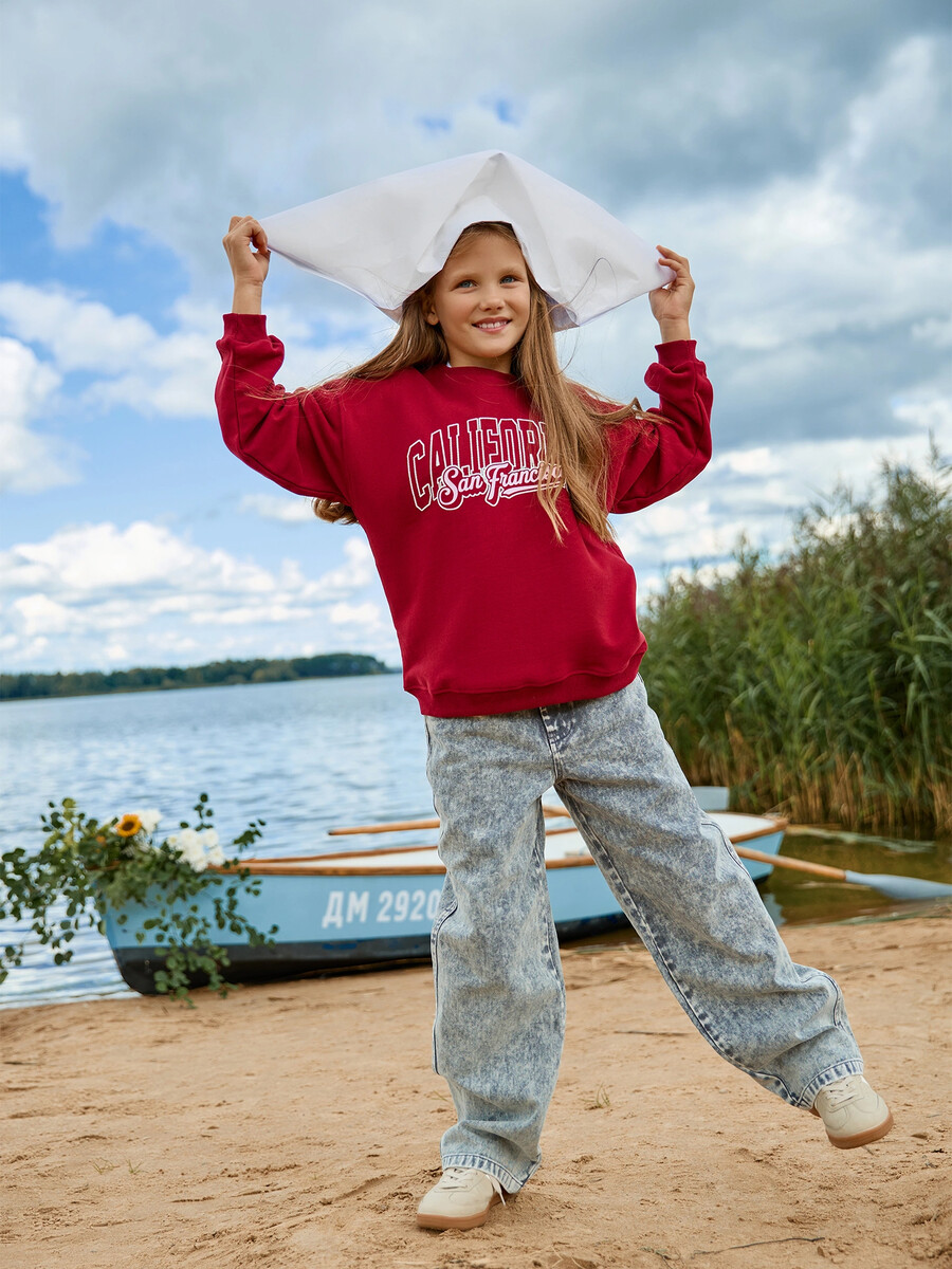 

Свитшот для девочек красный с надписью, Бордовый;вишневый +печать