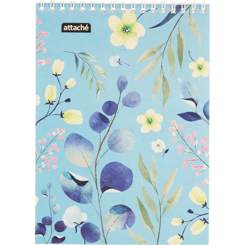 

Блокнот Attache Цветы А5 60 листов голубой в клетку на спирали ВД-лак (146x204 мм)