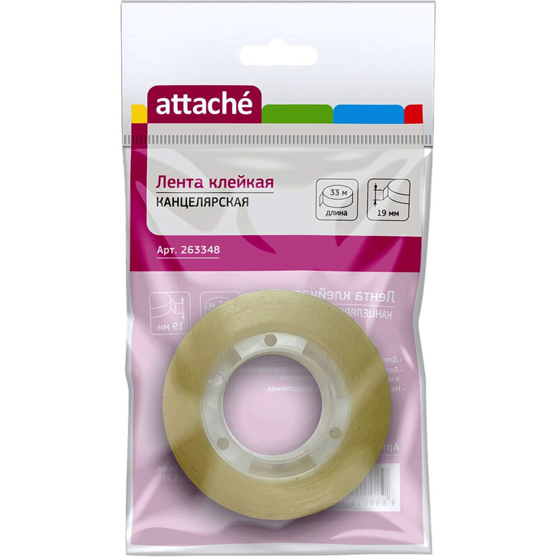 

Клейкая лента канцелярская Attache прозрачная 19 мм x 33 м (пластиковая втулка)