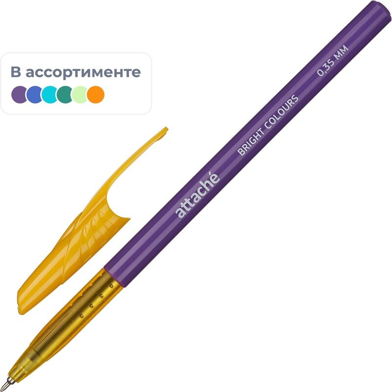 

Ручка шариковая неавтоматическая Attache Bright colours синяя (толщина линии 0.35 мм)