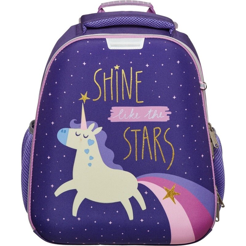 

Ранец Комус Класс (№1 School) Единорог Shine анатомический фиолетовый меняет цвет с двумя отделениями