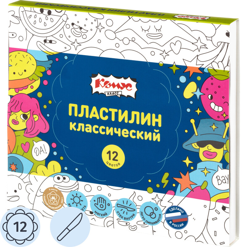 

Пластилин классический Комус Класс Максики 12 цветов 240 грамм