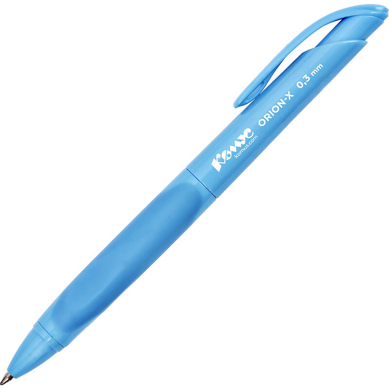 

Ручка шариковая автоматическая Комус Orion-X синяя (голубой корпус, толщина линии 0.3 мм)