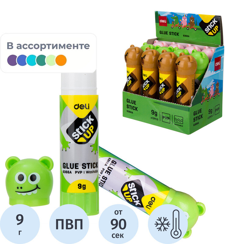 

Клей-карандаш Deli 9 г с колпачком в форме зверька