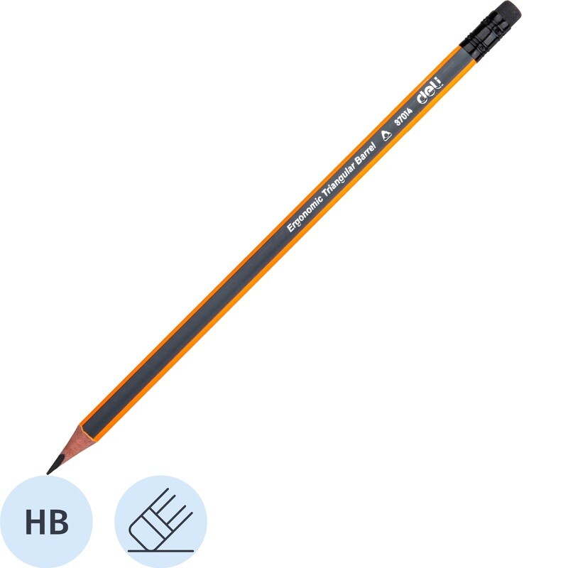 

Карандаш чернографитный HB с ластиком Deli E37014 заточенный трехгранный