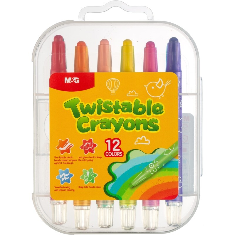 

Мелки восковые M&G Twistable Crayons круглые 12 цветов с выдвижным механизмом