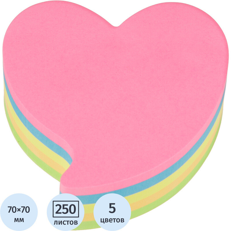 

Стикеры фигурные Kores Fantasy Heart 70x70 мм неоновые 5 цветов (1 блок на 250 листов)