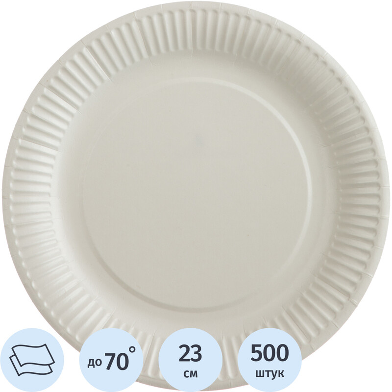 

Тарелка одноразовая бумажная Комус Эконом 230 мм белая 500 штук в упаковке