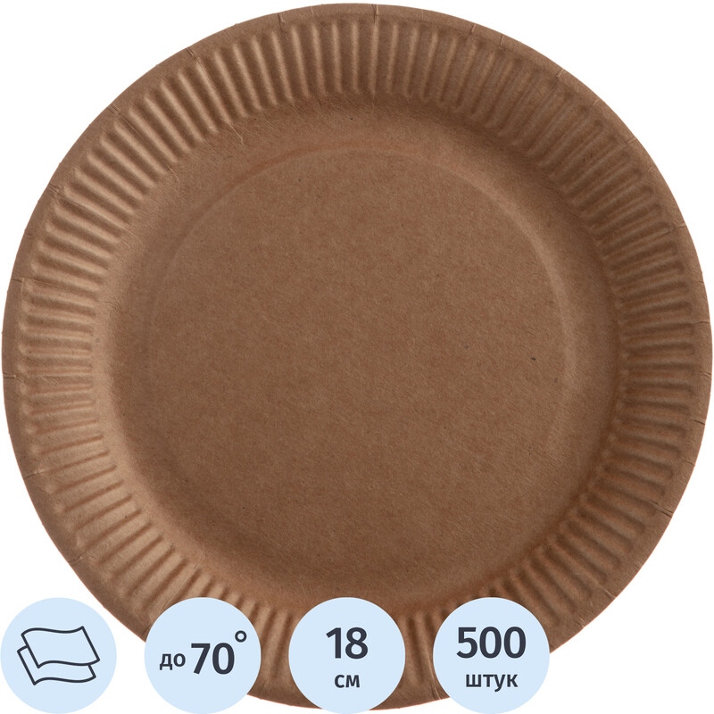 

Тарелка одноразовая бумажная Комус Эконом 180 мм крафт 500 штук в упаковке