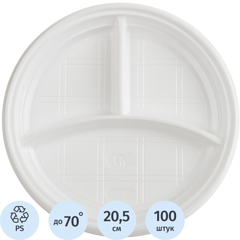

Тарелка одноразовая пластиковая Комус Эконом 205 мм белая 100 штук в упаковке (1273708)