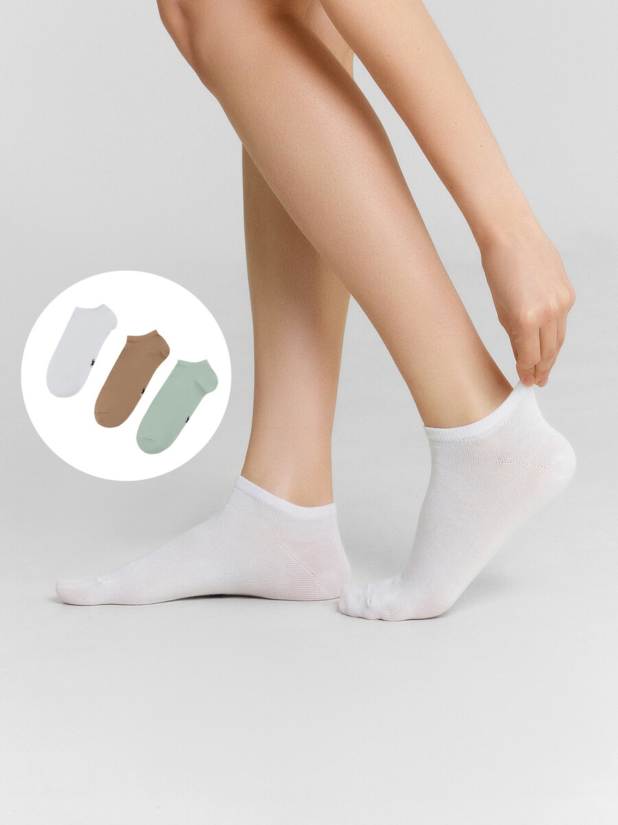 

Носки женские (3 пары), Бежевый;белый;зеленый;белый /св.эвкалипт /капучино/