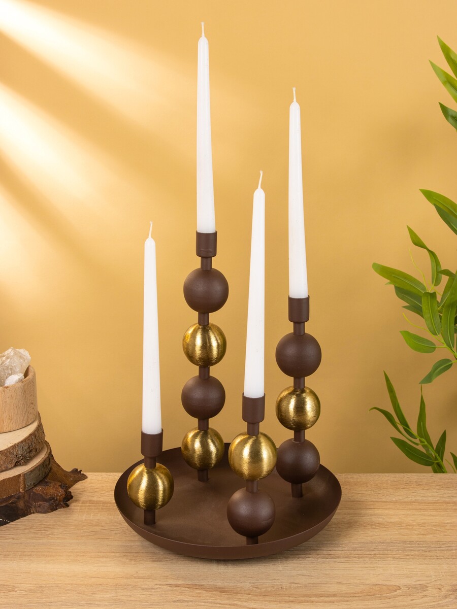 

Подсвечник на 4 свечи на тарелке со сферами, 25.5×22.5×32 см, шоколад, Коричневый
