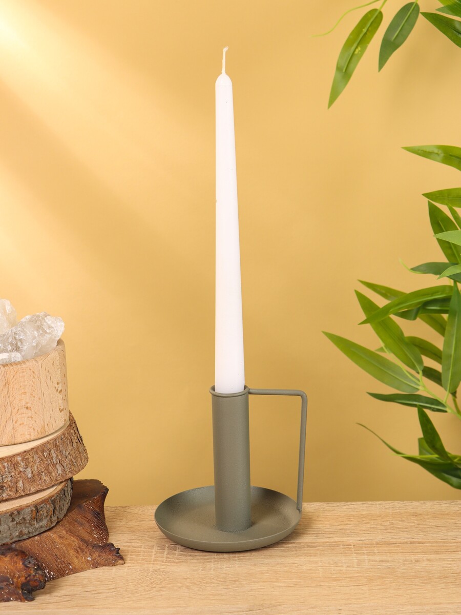 

Подсвечник на 1 свечу текстурный с ручкой и блюдцем, Серый