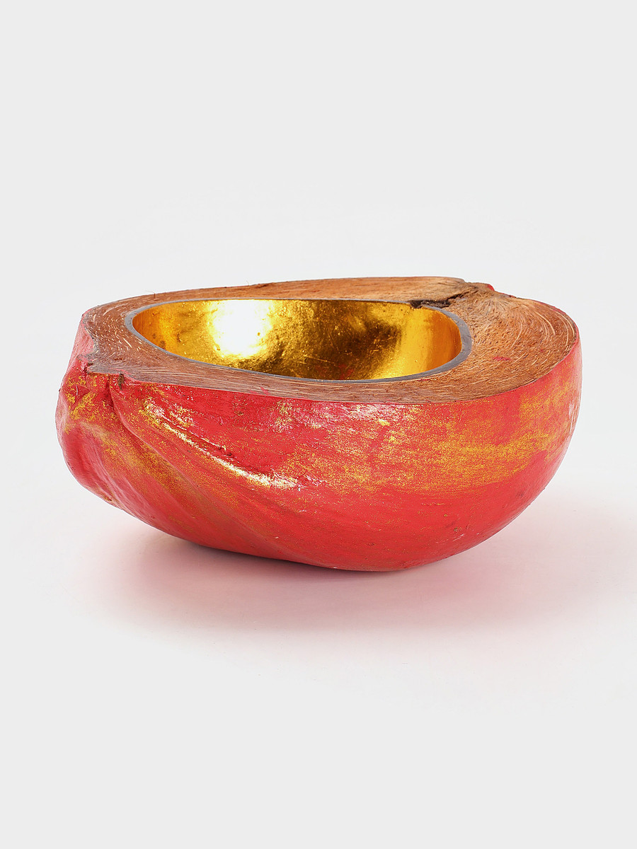 

Чаша из кокоса, 19×22×10 см, красно-золотая, Красный