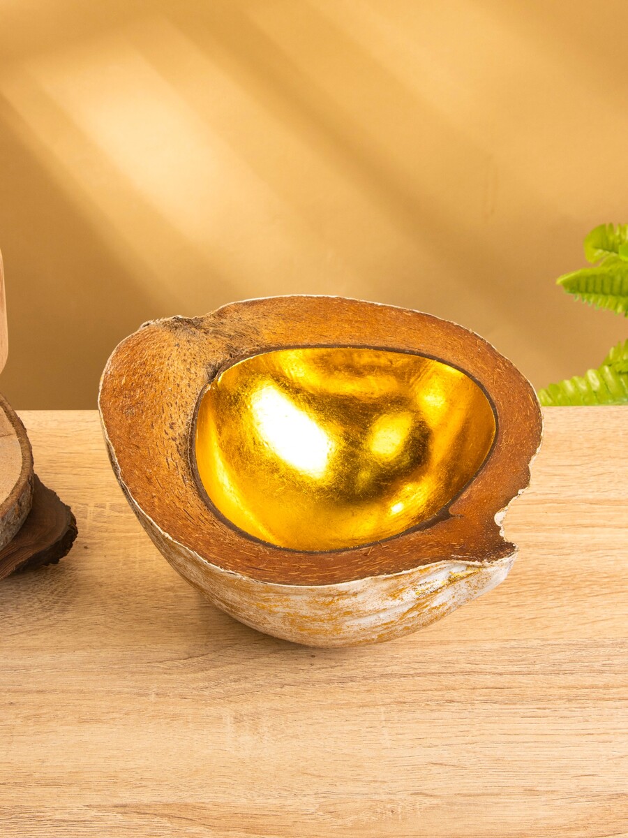 

Чаша из кокоса, 18×18×10 см, бежево-золотая, Золотистый;бежевый