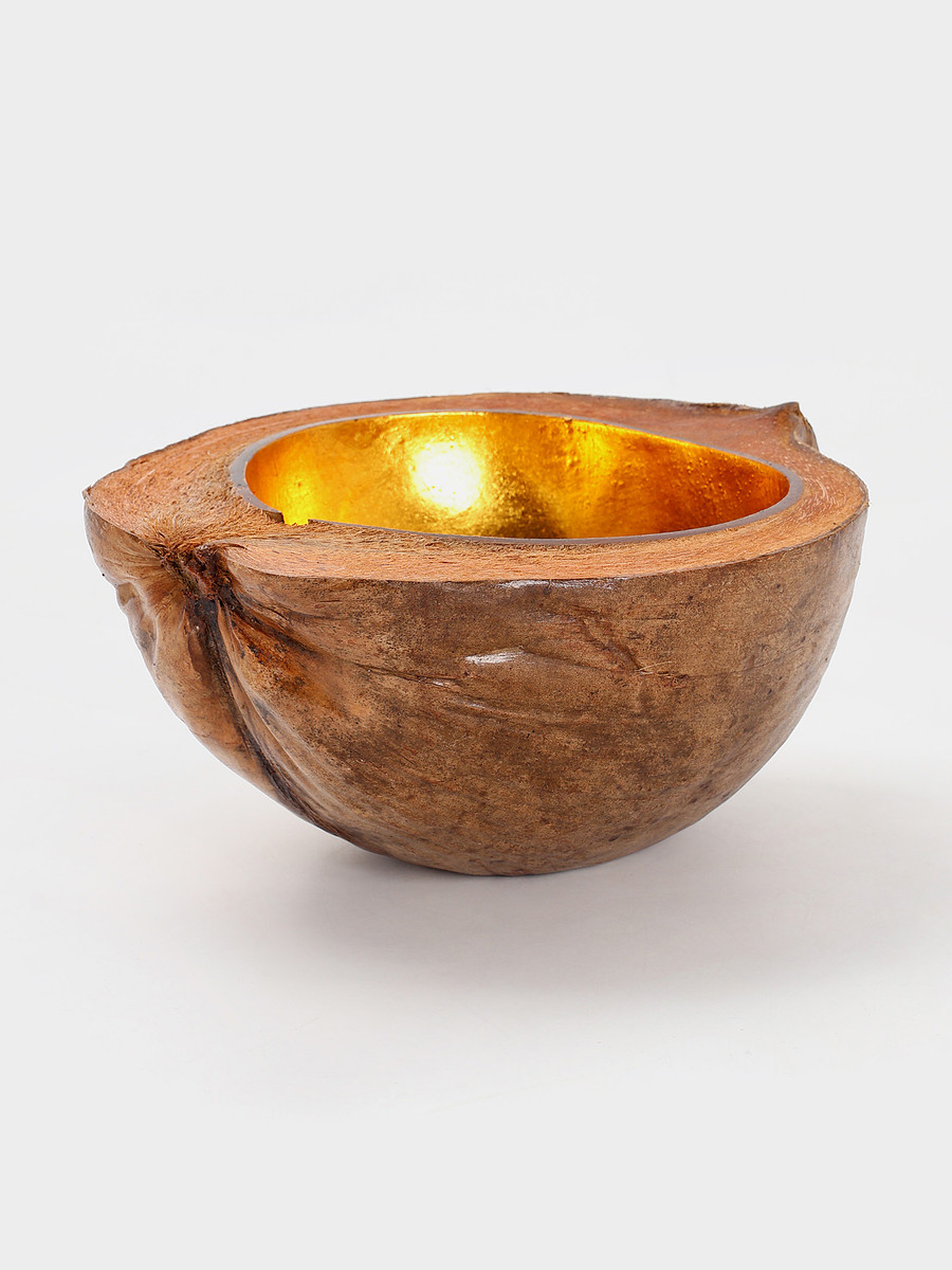 

Чаша из кокоса, 15.5×21×7 см, коричнево-золотая, Коричневый