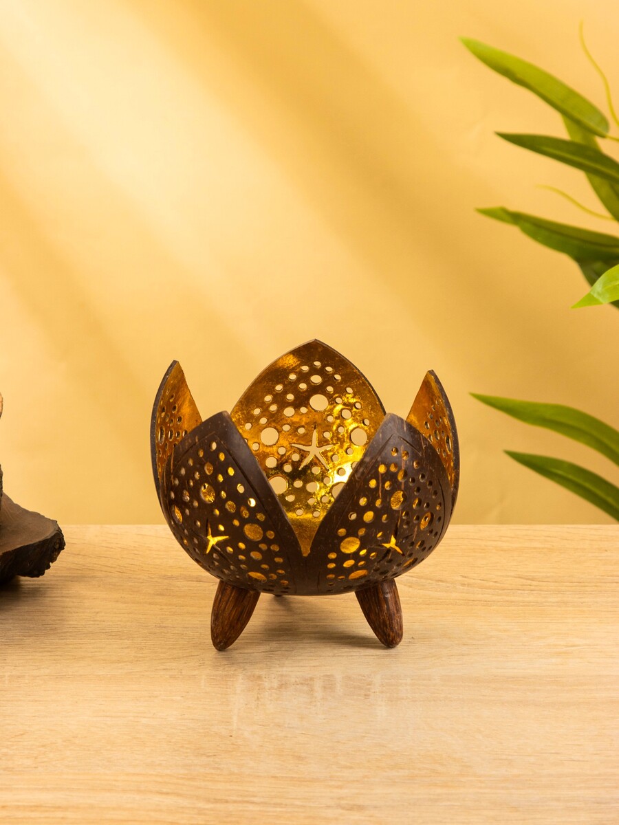 

Подсвечник из кокоса, Коричневый;золотистый