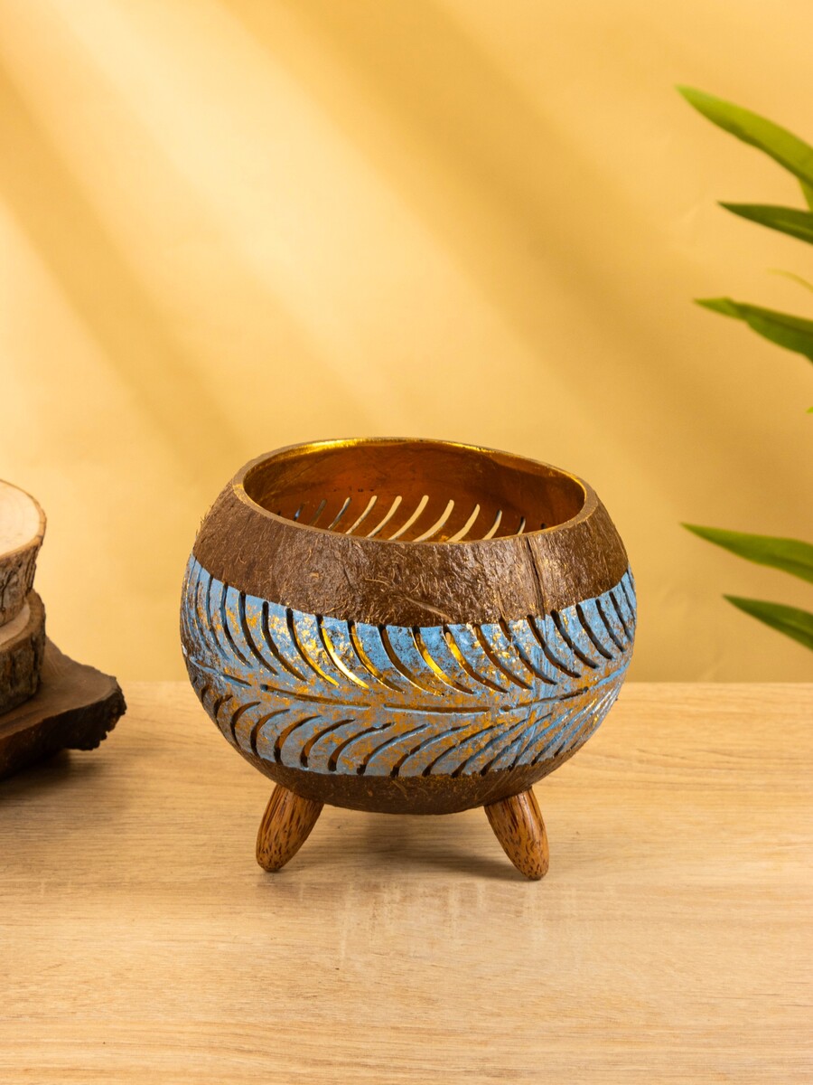 

Подсвечник из кокоса, 15×15×13 см, голубой