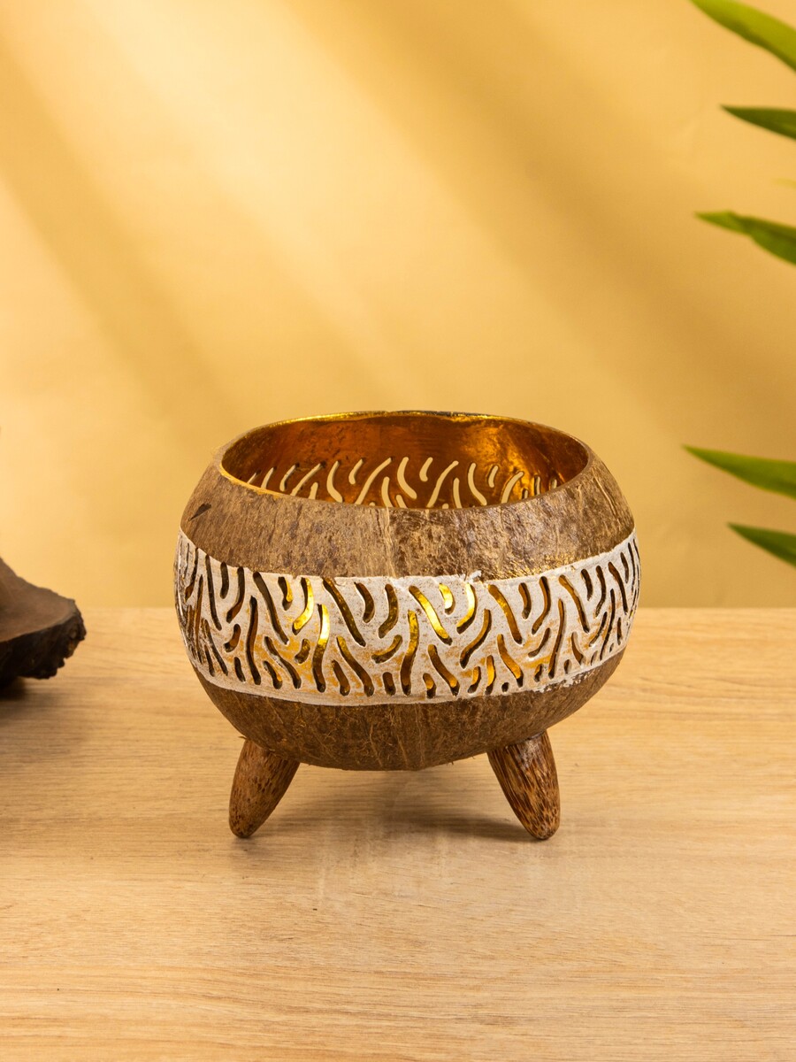 

Подсвечник из кокоса, 15×15×13 см, белый