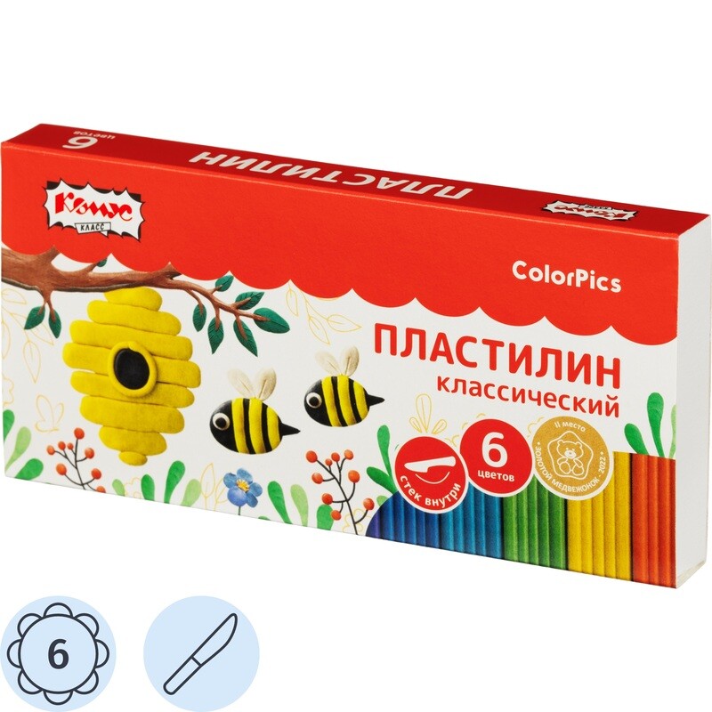 

Пластилин классический Комус Класс (№1 School) ColorPics 6 цветов 120 грамм