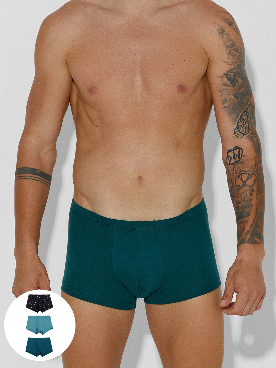 

Трусы боксеры в наборе, 3 шт, Синий;черный;зеленый +атлантическая глубина +мешки денег на черном