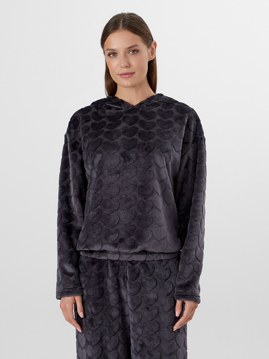 

Худи домашнее женское с меховым ворсом, Серый;серые сердечки