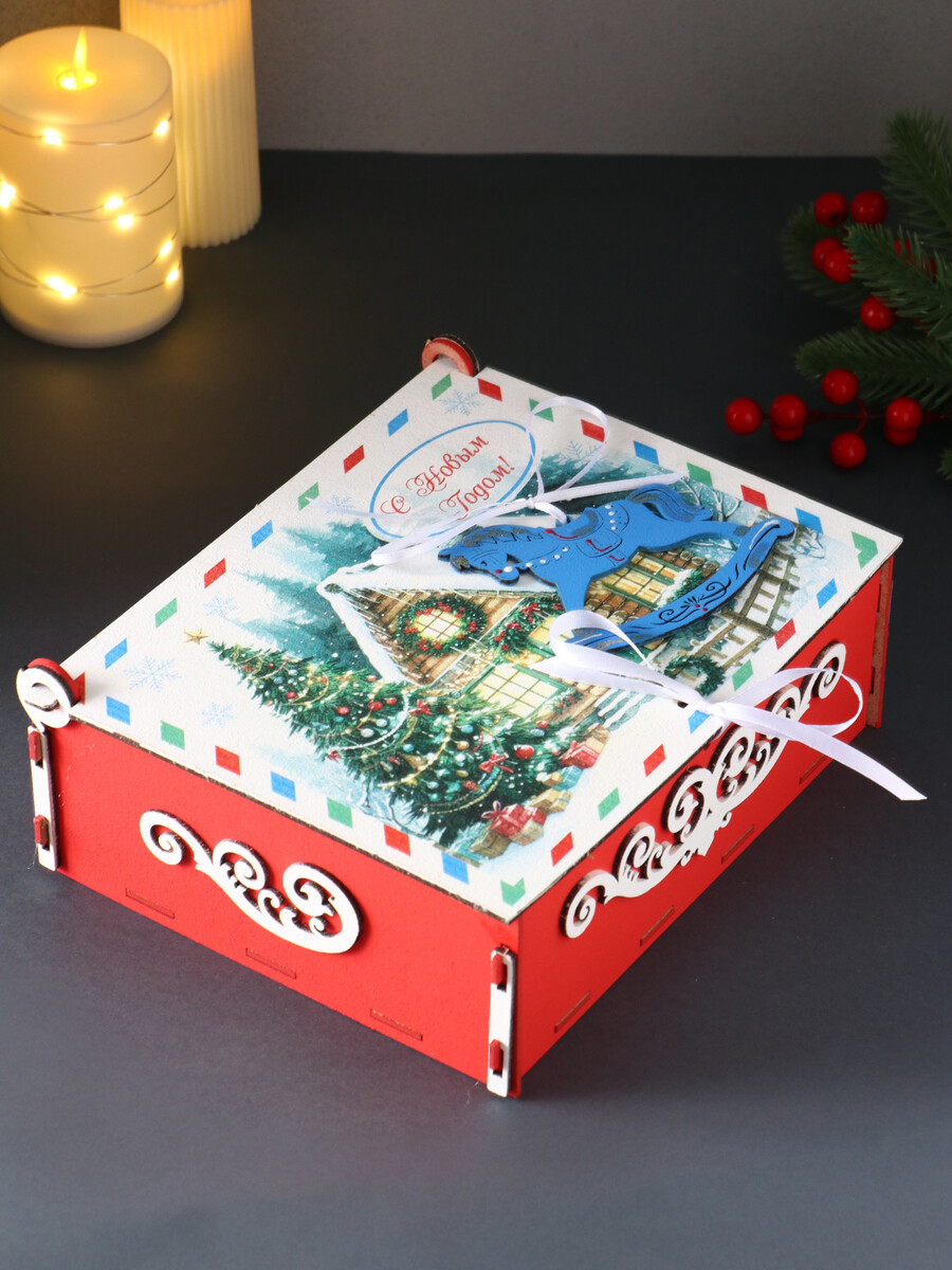 

Деревянная шкатулка подарочная, Разноцветный