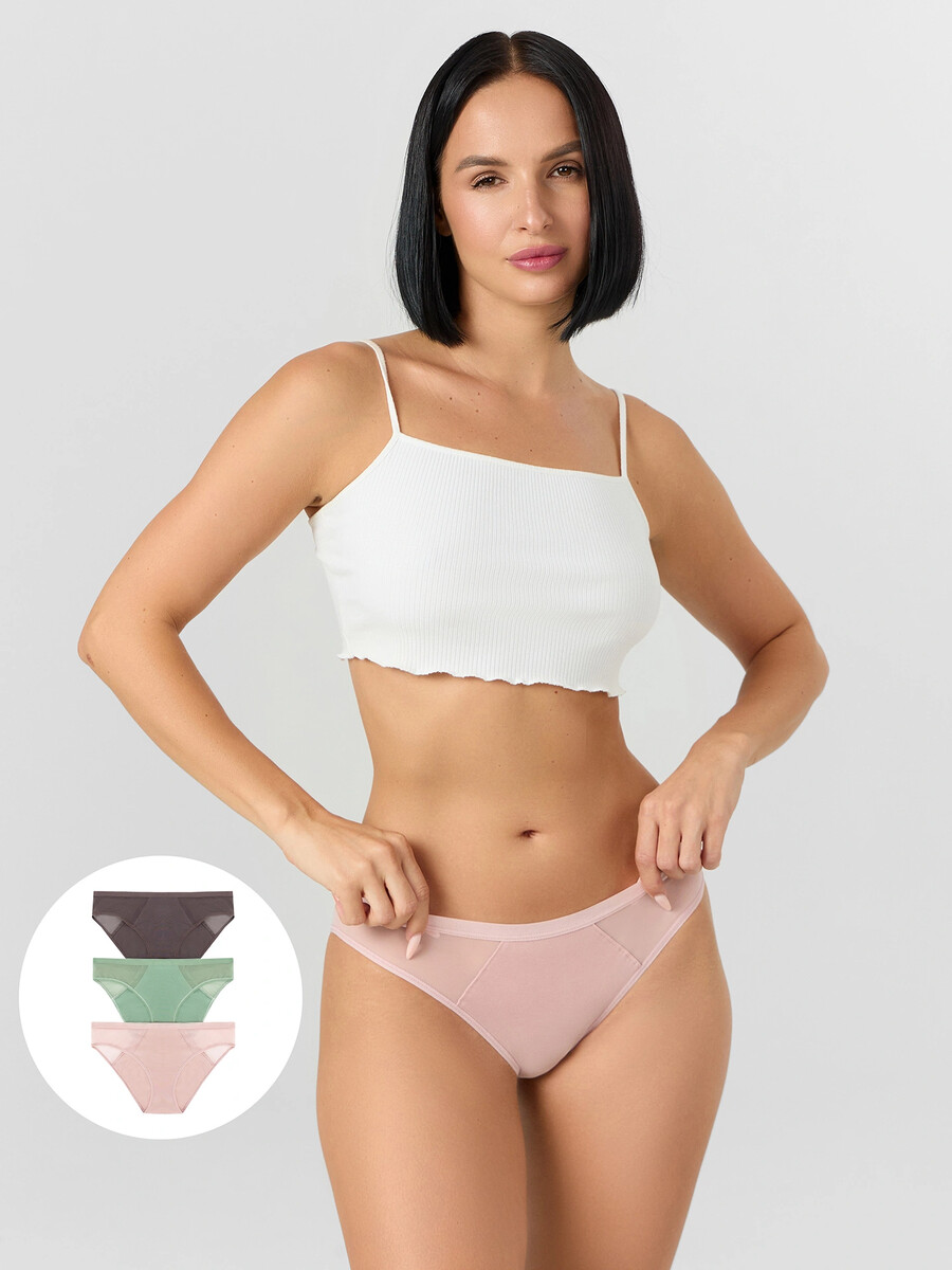 

Трусы слипы женские в наборе, 3 шт, Зеленый;розовый;кристальная роза1