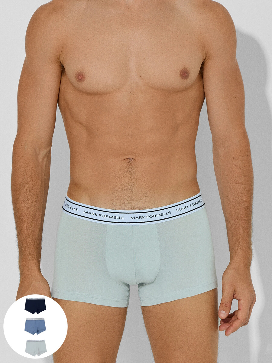 

Трусы боксеры мужские в наборе, 3 шт, Голубой;серый;жемчужно -голубой +джинс +т.синий