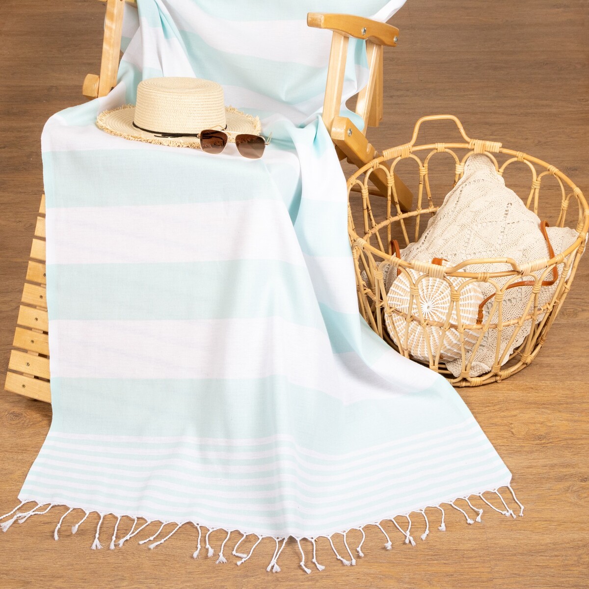 

Полотенце пляжное, Бирюзовый;белый