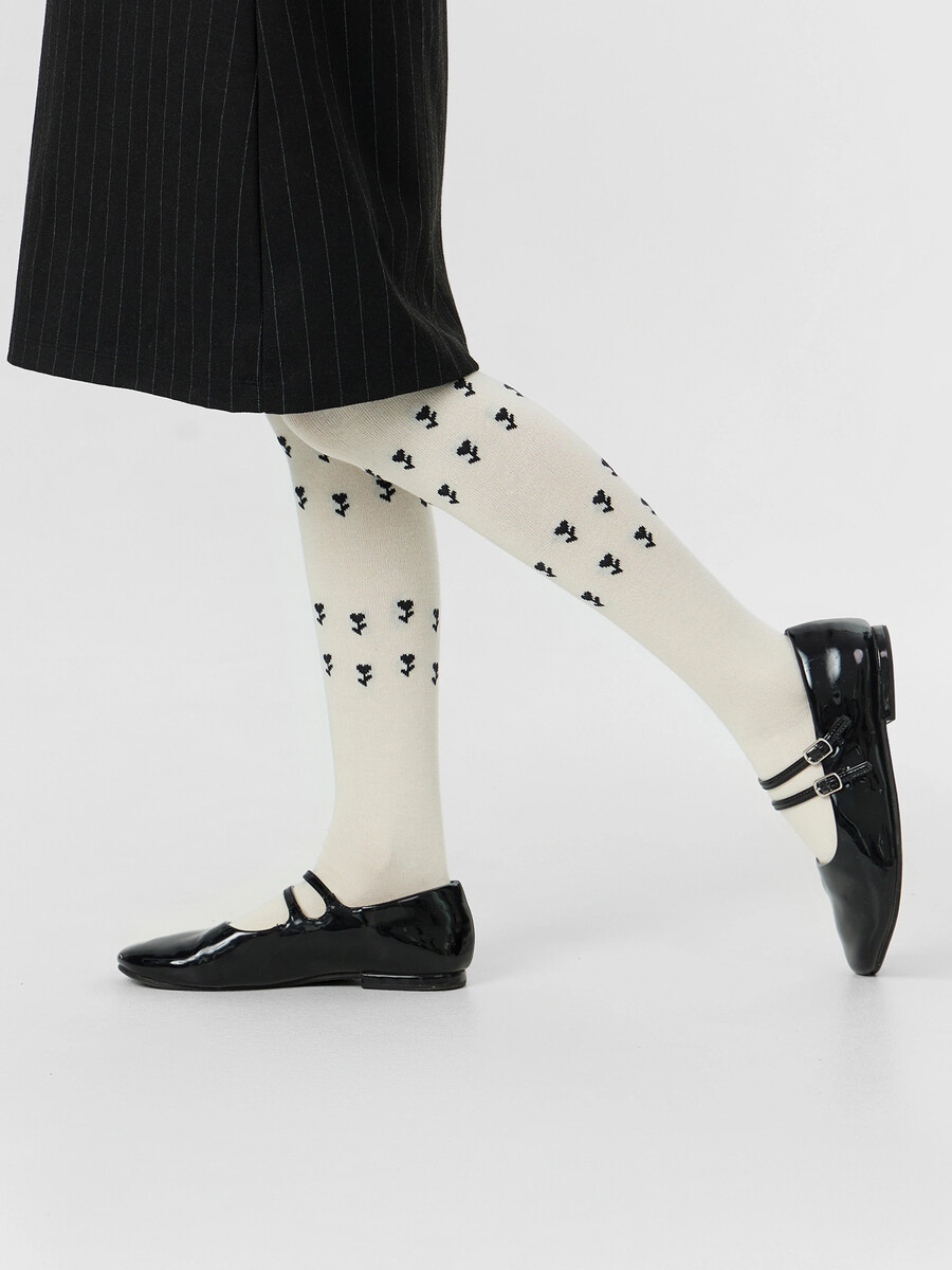 

Колготки детские бежевые с цветами, Бежевый;молочный