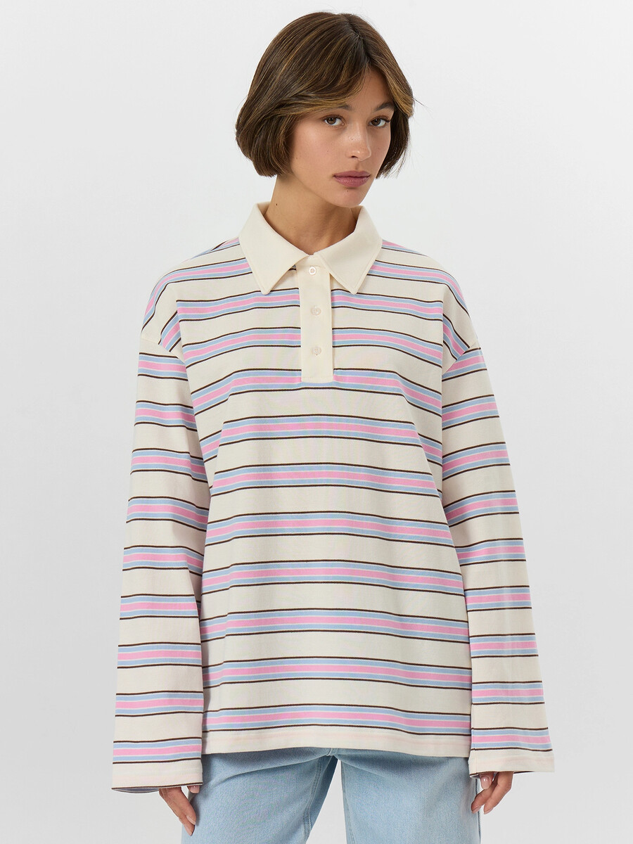 

Поло женское в розовую полоску, Розовая полоска на молочном