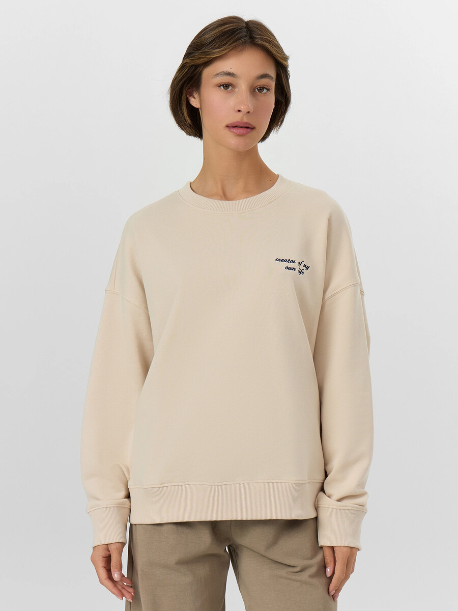 

Свитшот женский бежевый с надписью, Бежевый;экрю